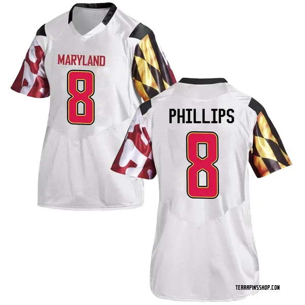Game Women's Jordan Phillips Maryland Terrapins Under Armour Football College Jersey - White